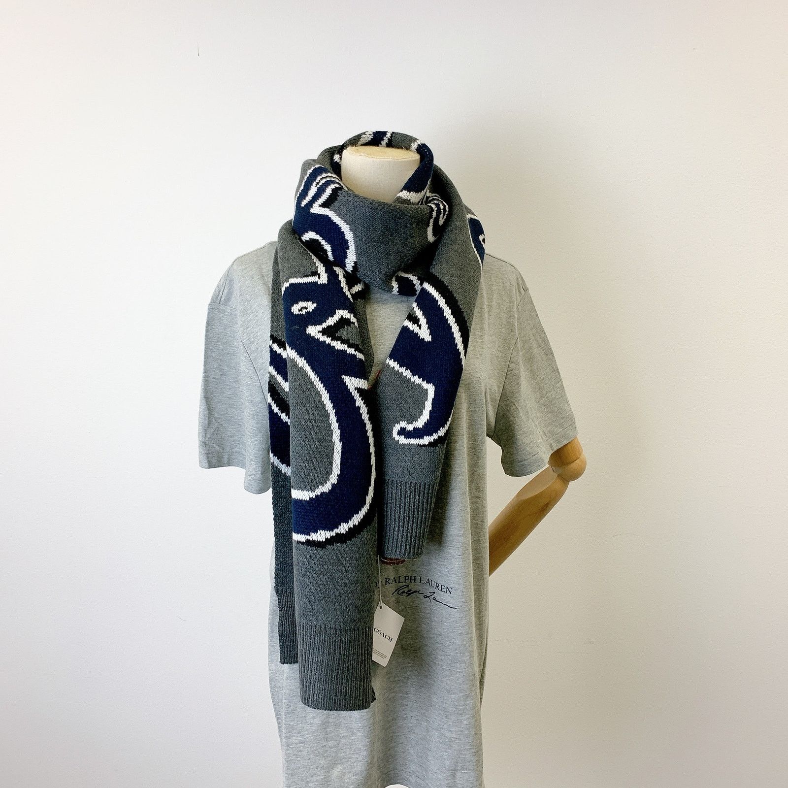 Coach Coach CY038 Coach Script Print Knit Muffler IN Navy Size ONE SIZE - 1 Thumbnail