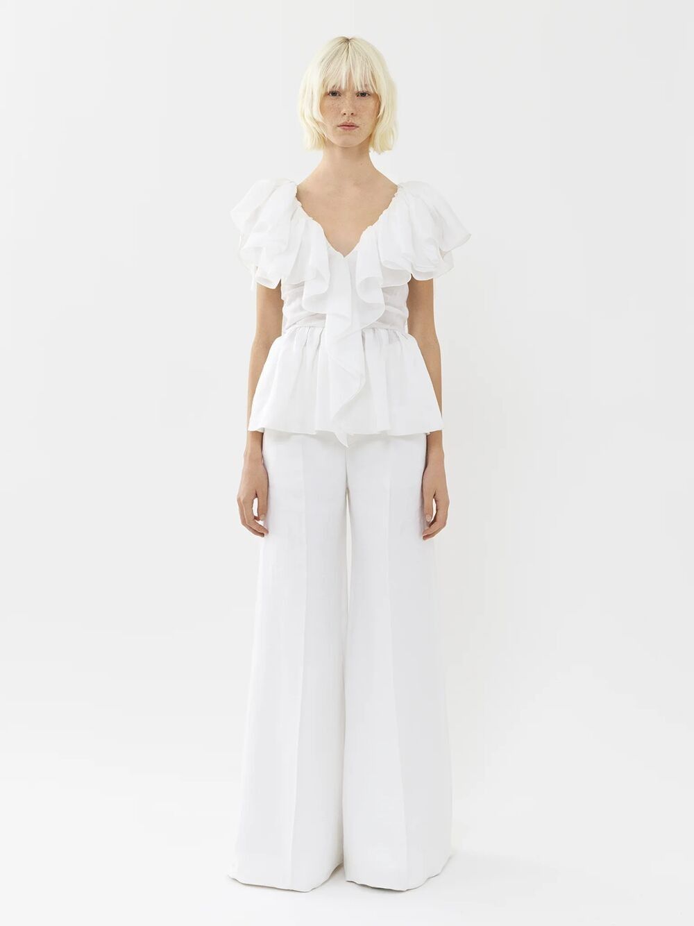 Chloe o1loc1c0625 Ruffled V-neck Blouse in White Size S / US 4 / IT 40 - 3 Thumbnail