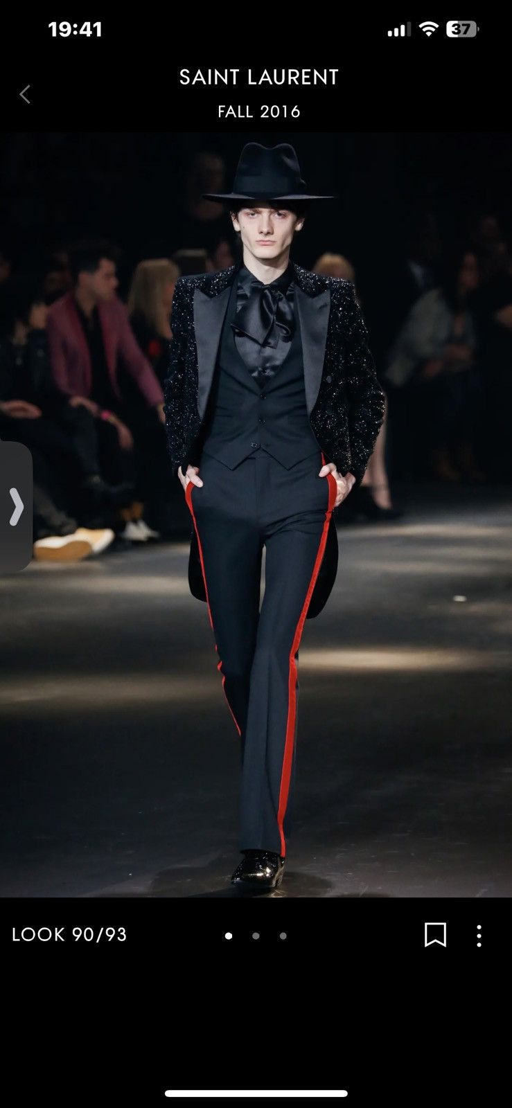 Hedi Slimane × Saint Laurent Paris fw 2016, tuxedo pants with red detail Size 48S - 1 Thumbnail