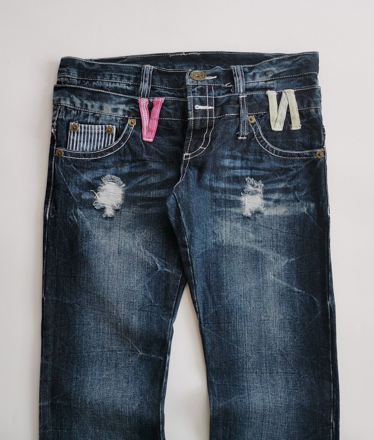 Japanese Brand Love Peace Double Waist Denim Jeans Size 30" / US 8 / IT 44 - 5 Thumbnail