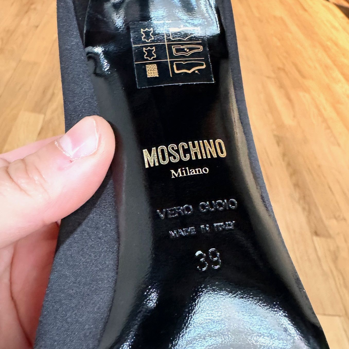 Moschino Moschino Mini Lettering Crystal Logo Black Satin Pumps Size US 9 / IT 39 - 10 Thumbnail
