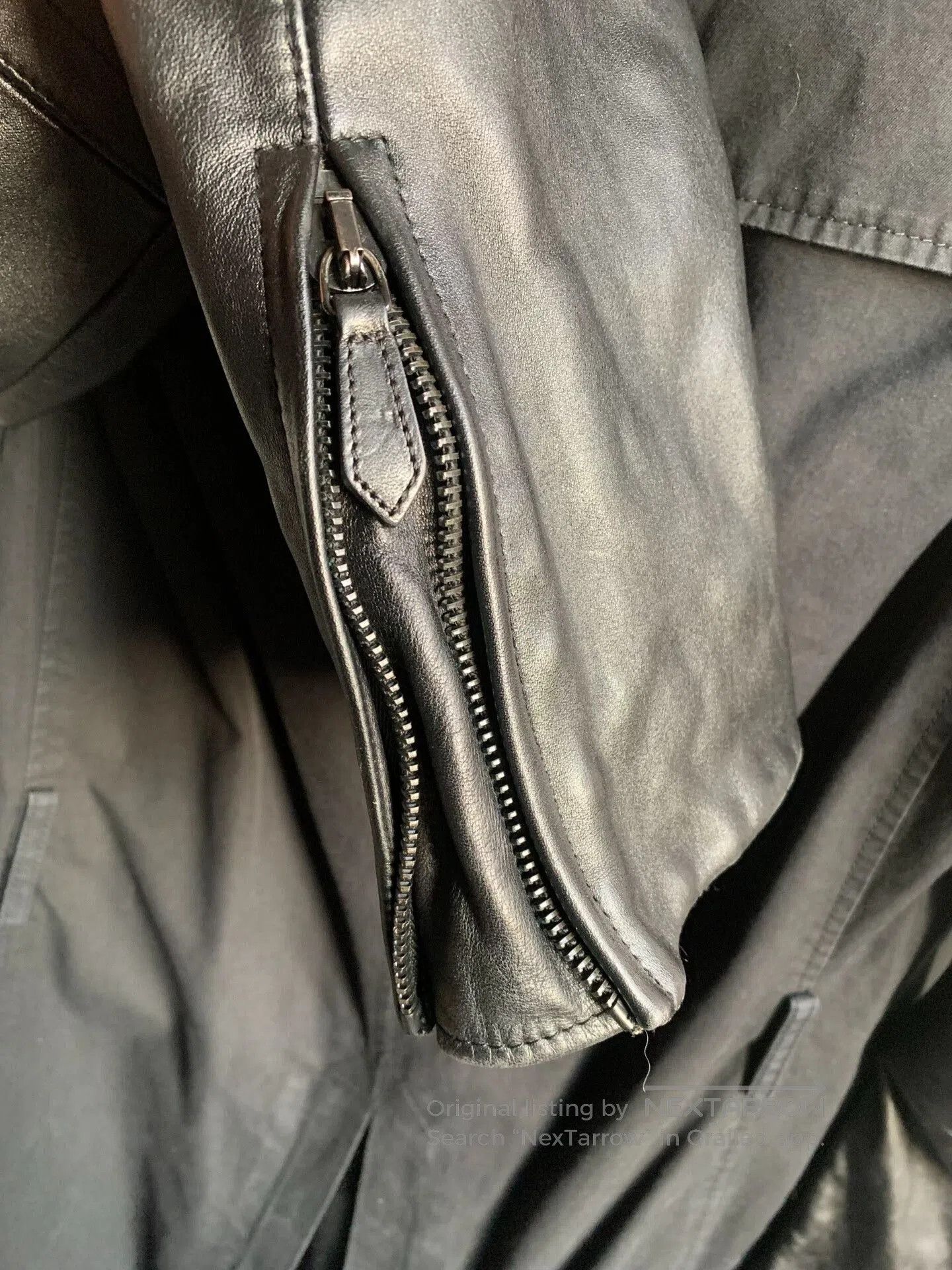 Burberry Black Leather Patch Trench Coat.