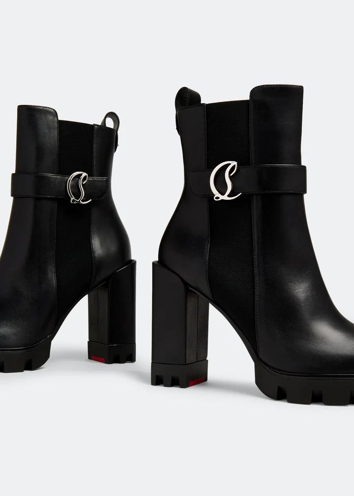 Christian Louboutin CL Chelsea Lug 100 Black Leather Ankle Block Heel Boot 41 Size US 11 / IT 41 - 5 Thumbnail