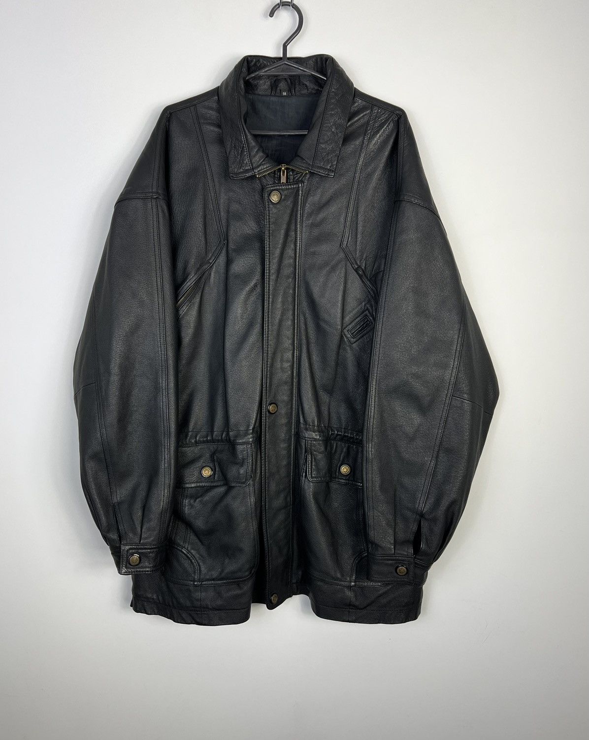 Vintage Long Leather Jacket Vintage 90’s Heavy Real Leather Black Size US XXL / EU 58 / 5 - 2 Thumbnail