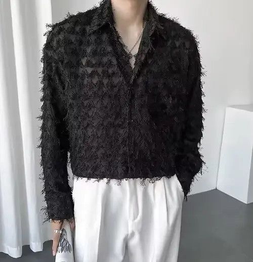 VIBE Elegant Splicing Tassel Button Up Shirt Size US M / EU 48-50 / 2 - 5 Thumbnail