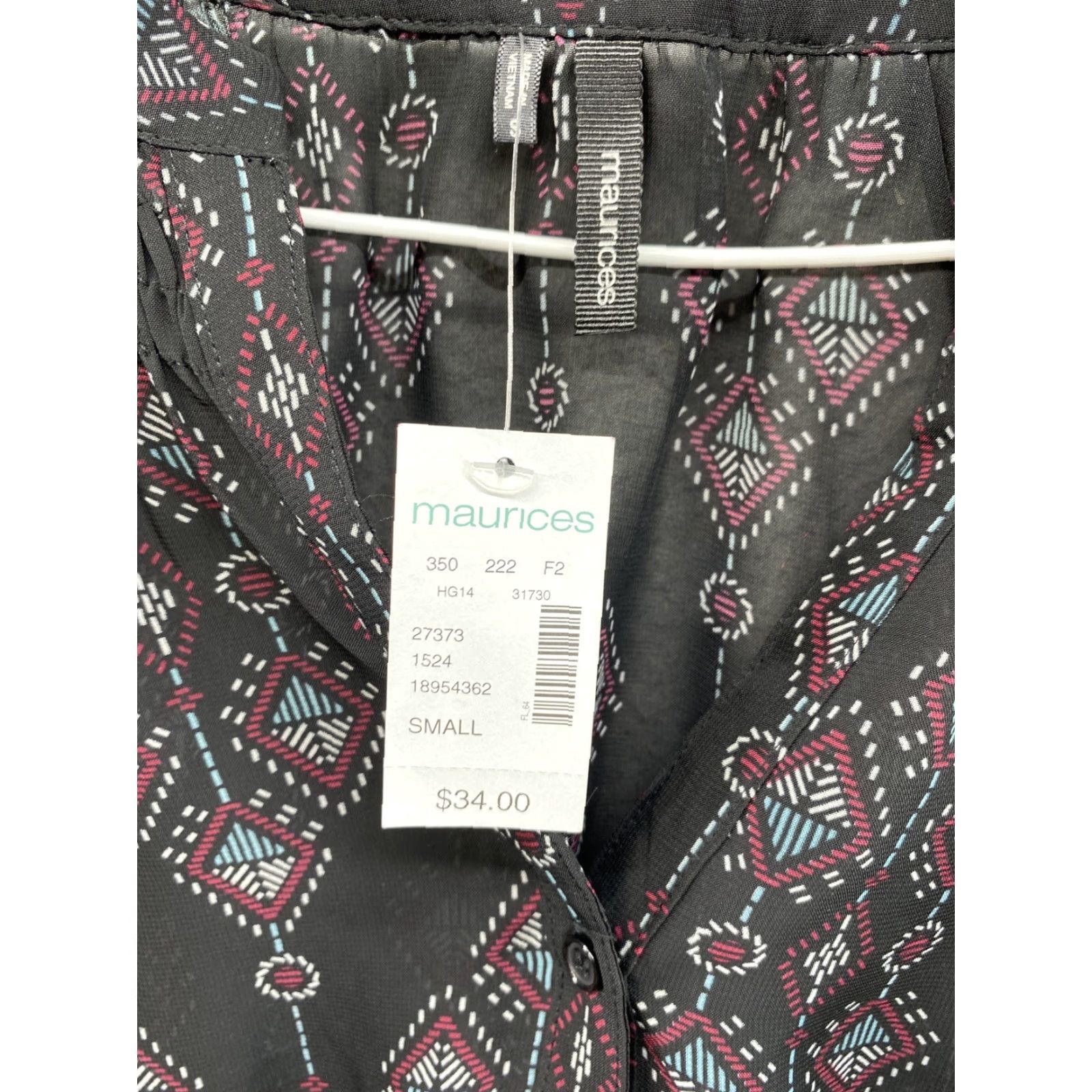 Vintage MAURICES Shirt Dress Black Aztec Sheer Elastic Waist Short Size S Womens Size S / US 4 / IT 40 - 2 Thumbnail