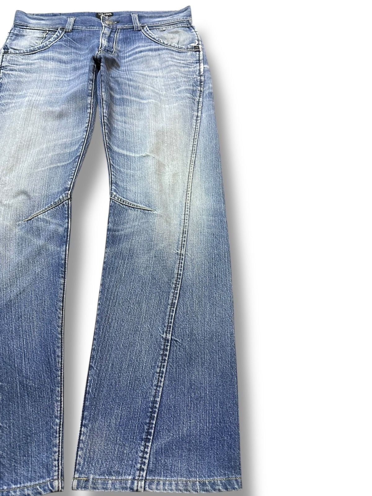 Japanese Brand Vintage Back Number Curvy Leg Whiskers Faded Denim Size US 33 - 4 Thumbnail