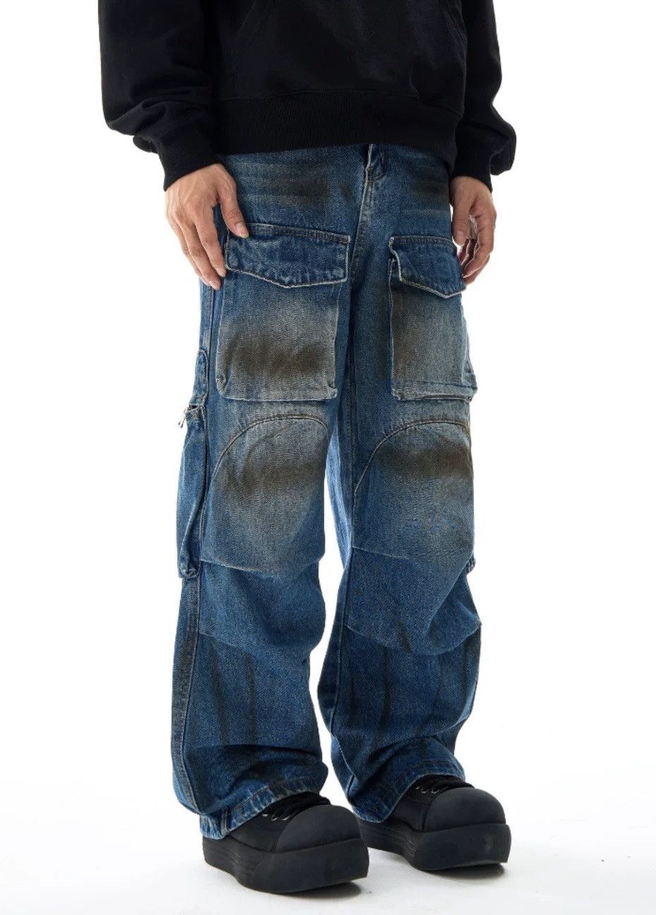 Japanese Brand × Vintage Outdoor retro faded dirty pleated cargo jeans pants Size US 30 / EU 46 - 1 Thumbnail