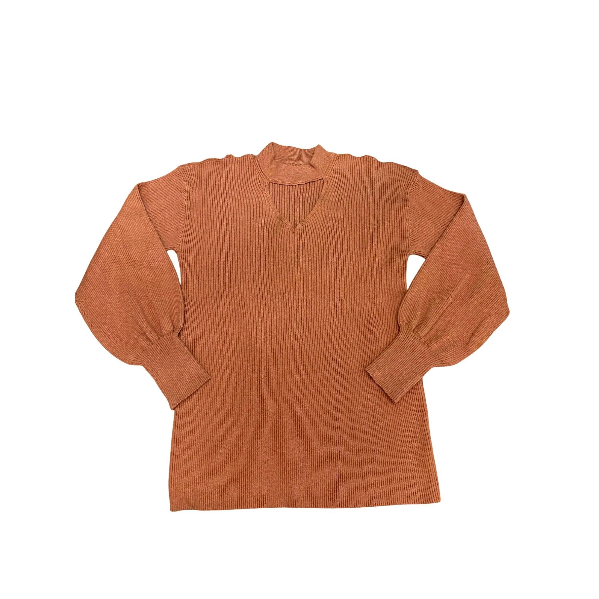 Other CCC Brown Cutout Sweater Ribbed Knit Gigi Neckline Bishop Sl Size XL / US 12-14 / IT 48-50 - 5 Thumbnail