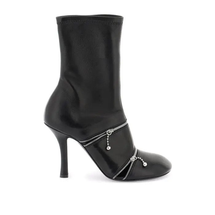 o1s22i1n0424 Leather Peep Ankle Boots in Black