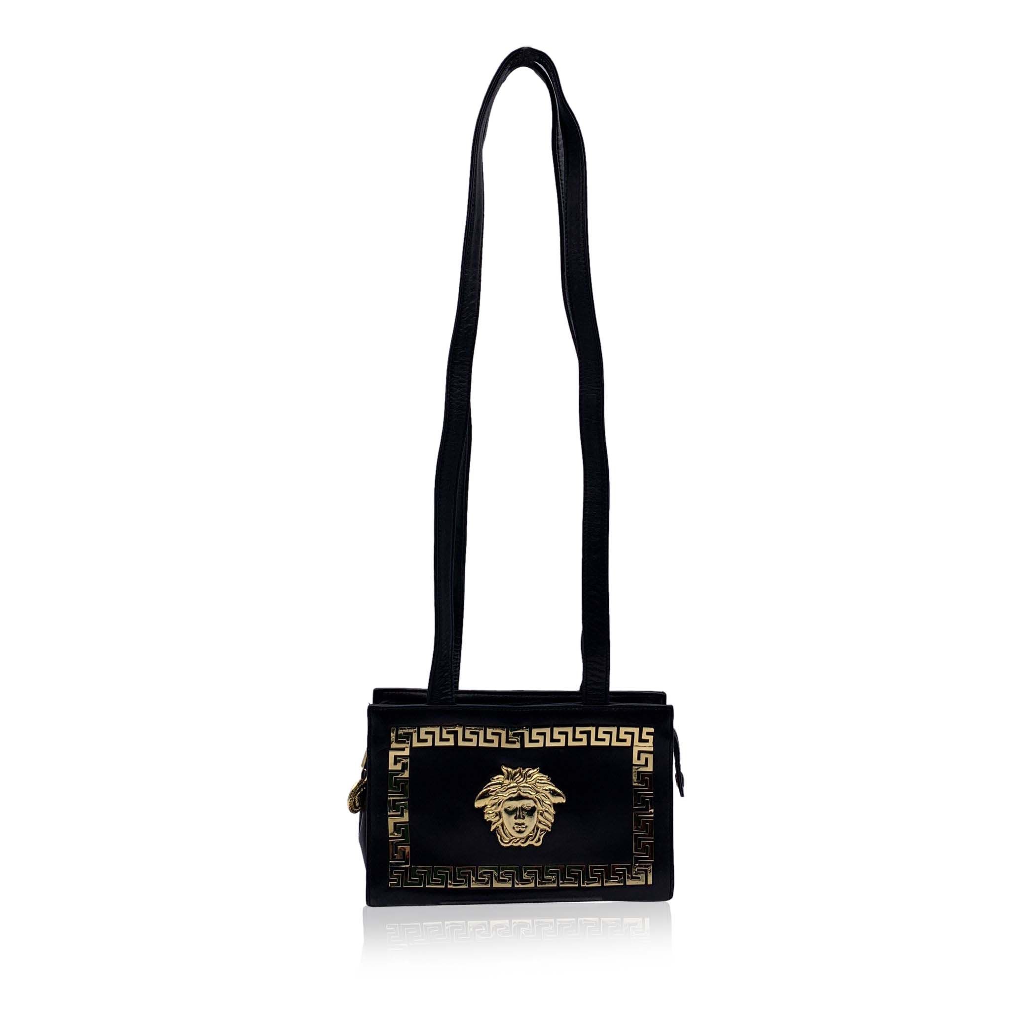 image of Versacegianni Couture Vintage Black Leather Medusa Shoulder Bag, Women's