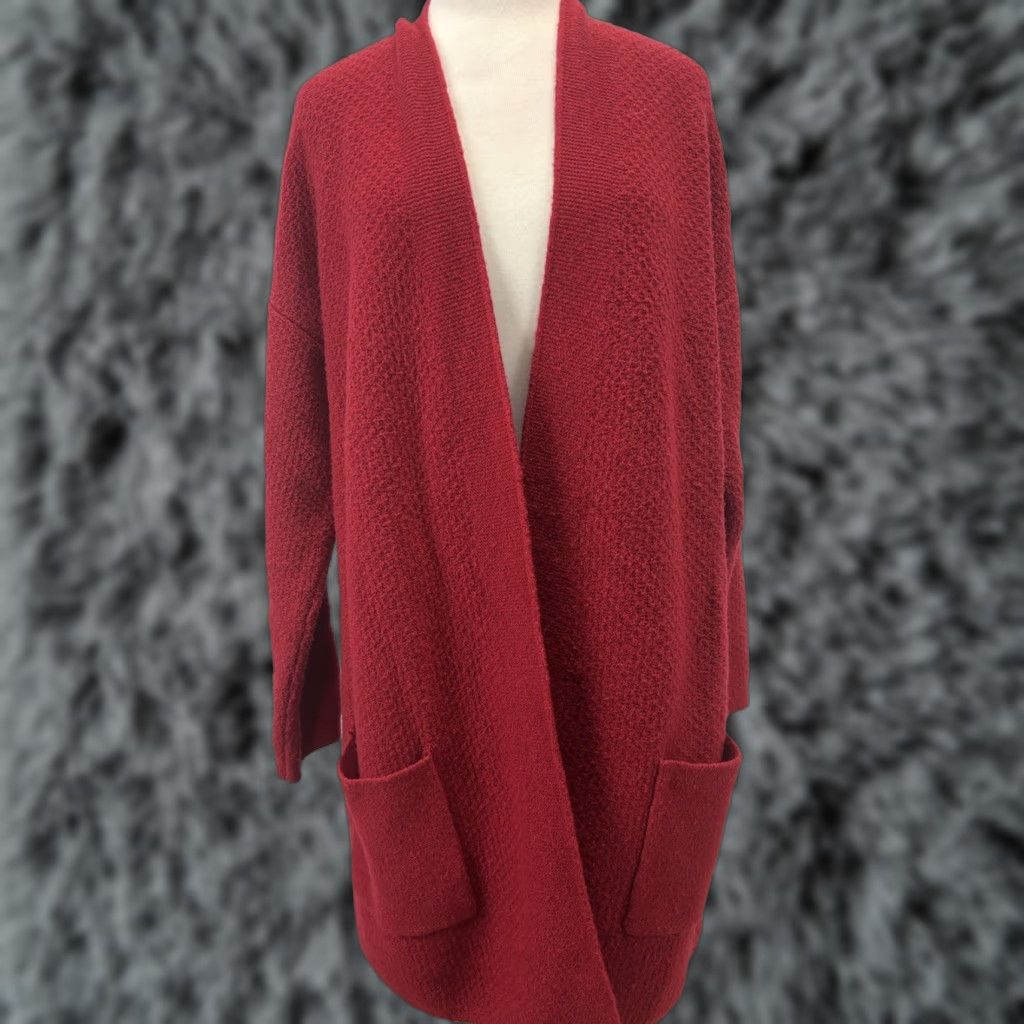 J. Jill J. Jill Textured Knit Cardigan Sweater Large Red Open Front Pockets Womens Size L / US 10 / IT 46 - 1 Thumbnail