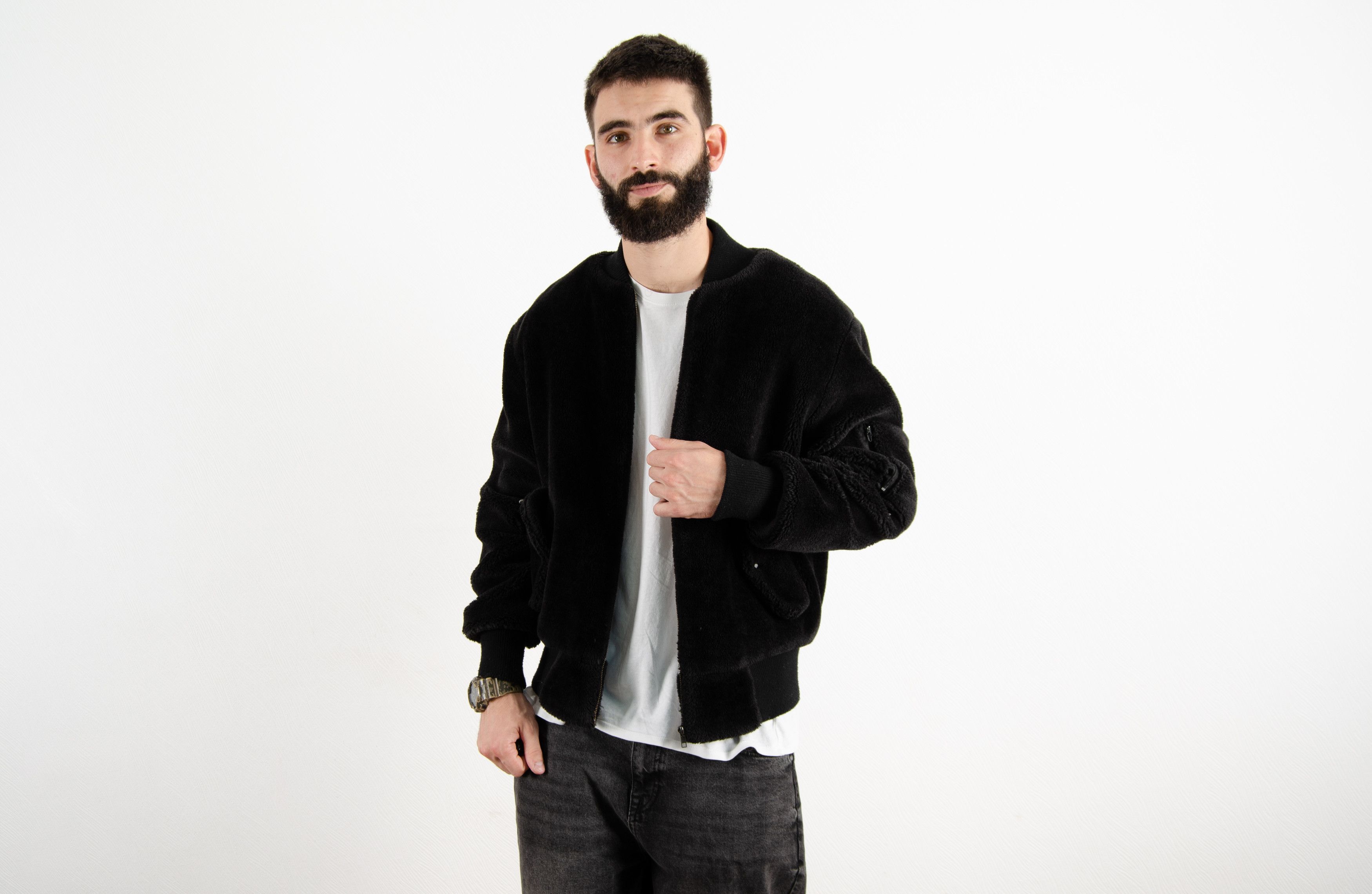 Other The New County Black Fluffy Teddy Fleece MA1 Bomber Jacket Size US M / EU 48-50 / 2 - 1 Thumbnail