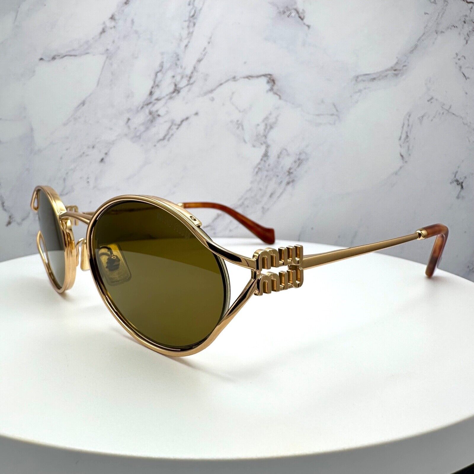 Miu Miu New MIU MIU Sunglasses Gold Oval Skinny Metal Frame Italy Size ONE SIZE - 23 Thumbnail