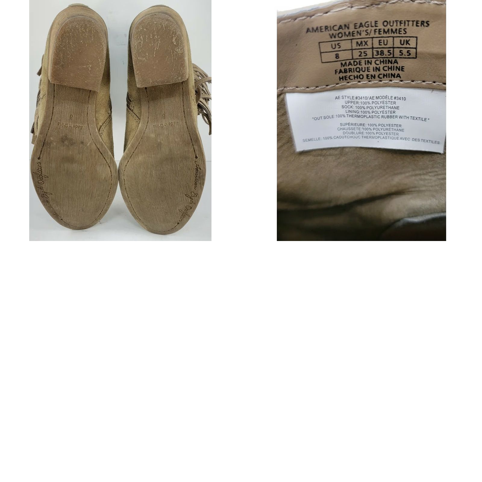 American Eagle Outfitters American Eagle Women's Fall Fringe Side Zip Ankle Booties Faux Suede Size 8 Tan Mid Heel Western Casual Boots Womens Size ONE SIZE - 8 Thumbnail