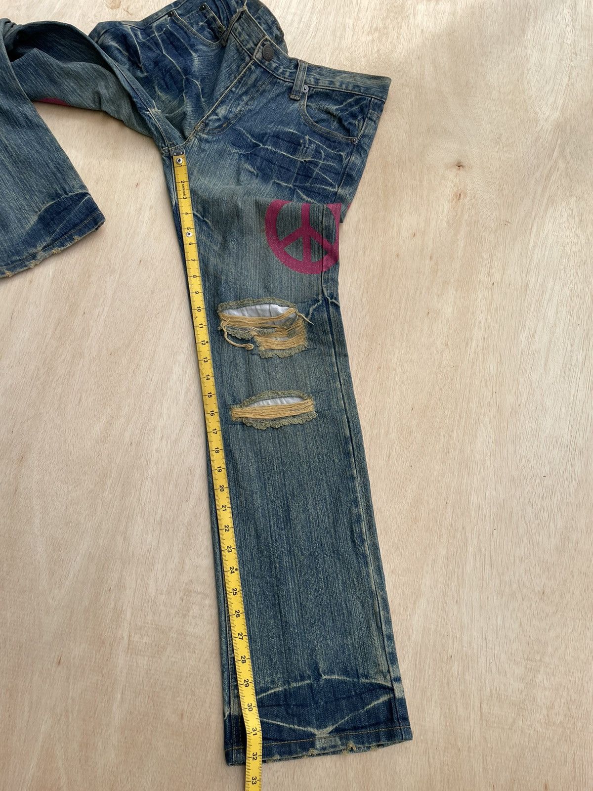 If Six Was Nine × Japanese Brand Distressed Denim Peace Jeans Size US 33 - 11 Thumbnail
