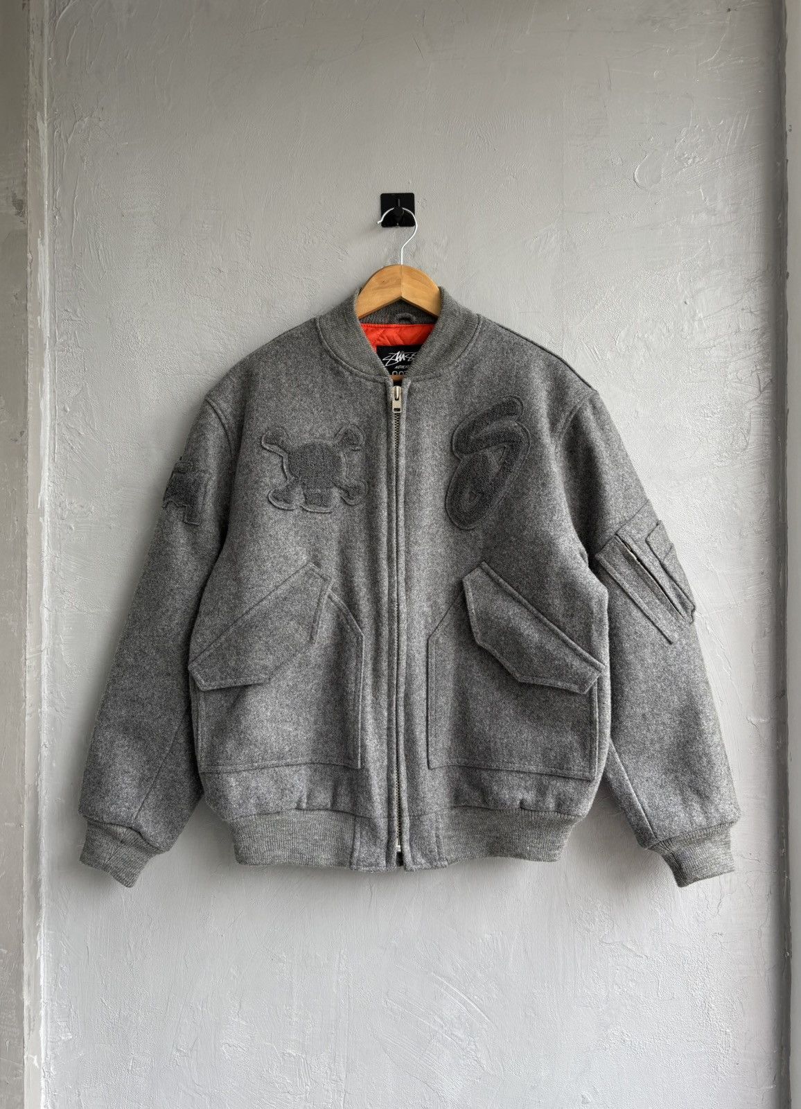 00’s old stussy Ma-1 Wool Bomber Jacket Stussy early 2000s wool bomber MA-1 jacket