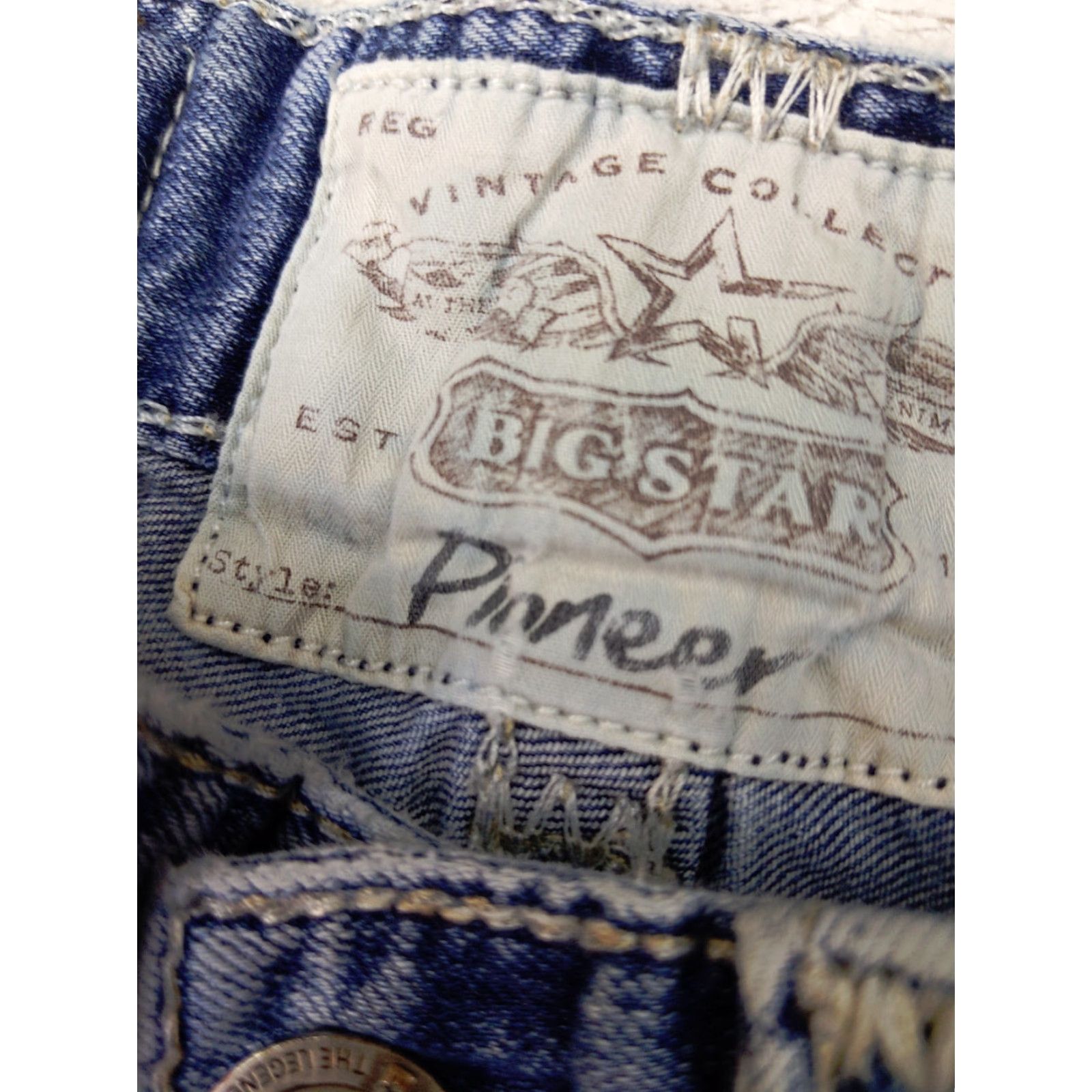 Vintage Big Star Pioneer Jeans Mens 29x29 Light Acid Wash Blue Denim Slim Straight Zip Fly Button Waist 29in Mens Size US 29 - 6 Thumbnail