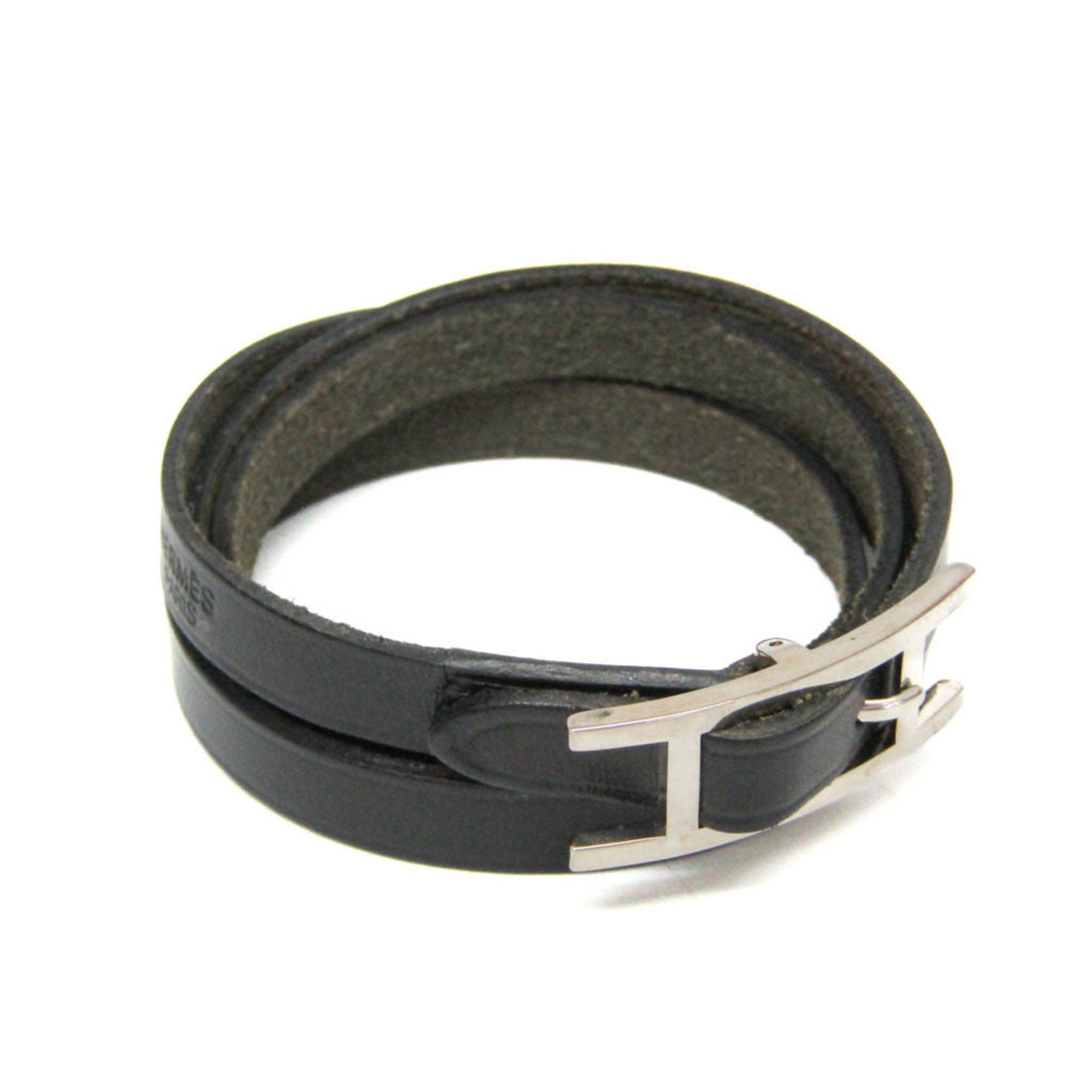 Hermes Hermes Hapi Triple Bracelet Choker Leather,Metal Bangle Black,Silver Size ONE SIZE - 1 Thumbnail