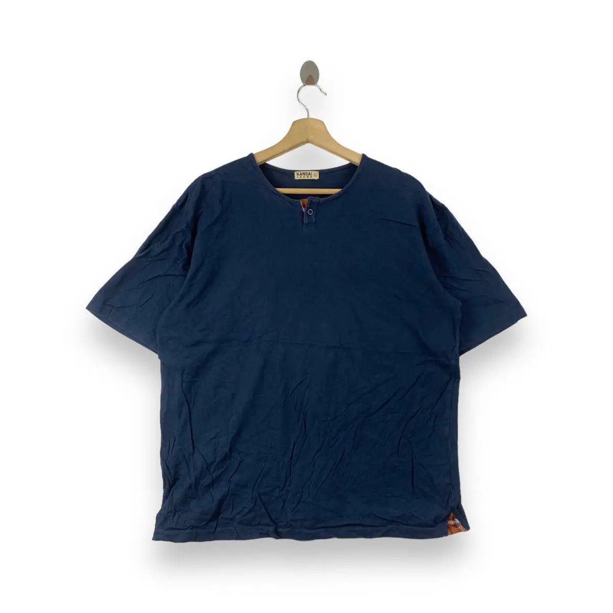 Kansai Yamamoto Vintage KANSAI YAMAMOTO JEANS Pure Indigo Henley Tee Shirt Size US L / EU 52-54 / 3 - 1 Thumbnail