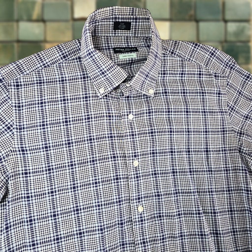 Peter Millar Peter Millar Collection Shirt Mens Large Blue Check Long Sleeve Chambray Button-Up Size US L / EU 52-54 / 3 - 1 Thumbnail