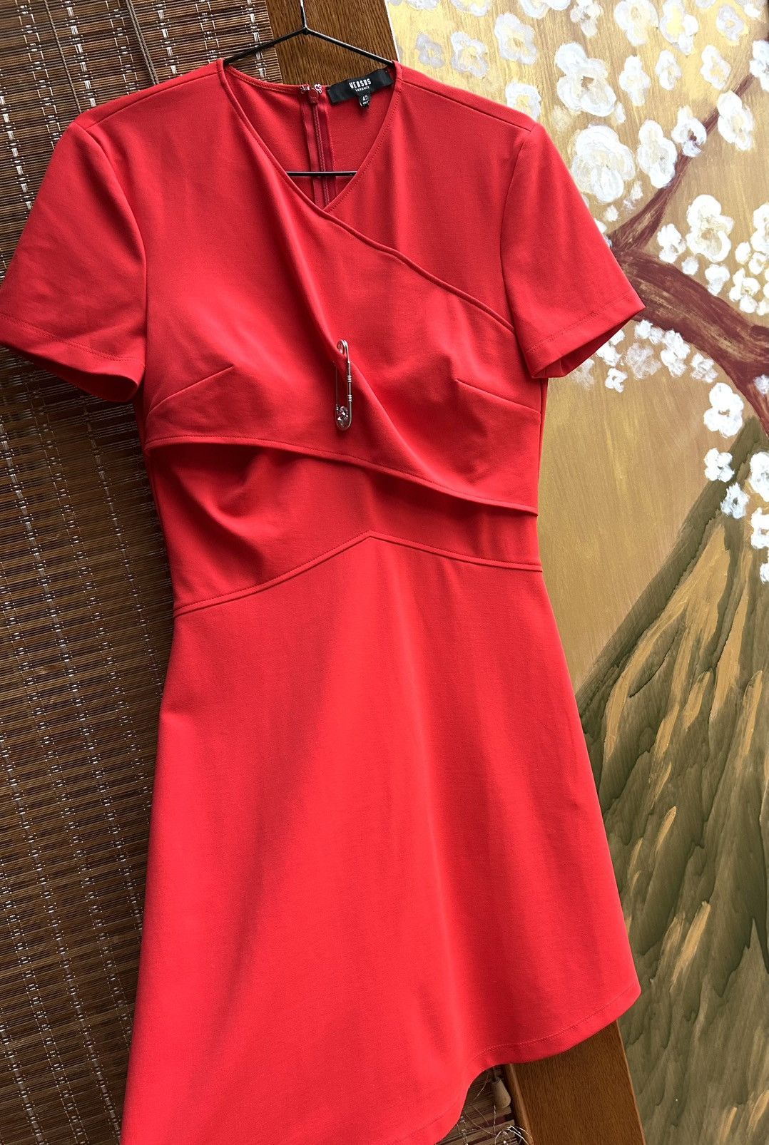 Versus Versace Versace Versus Red V-Neck Short Sleeve Wrap Front Mini Dress Size M / US 6-8 / IT 42-44 - 4 Thumbnail