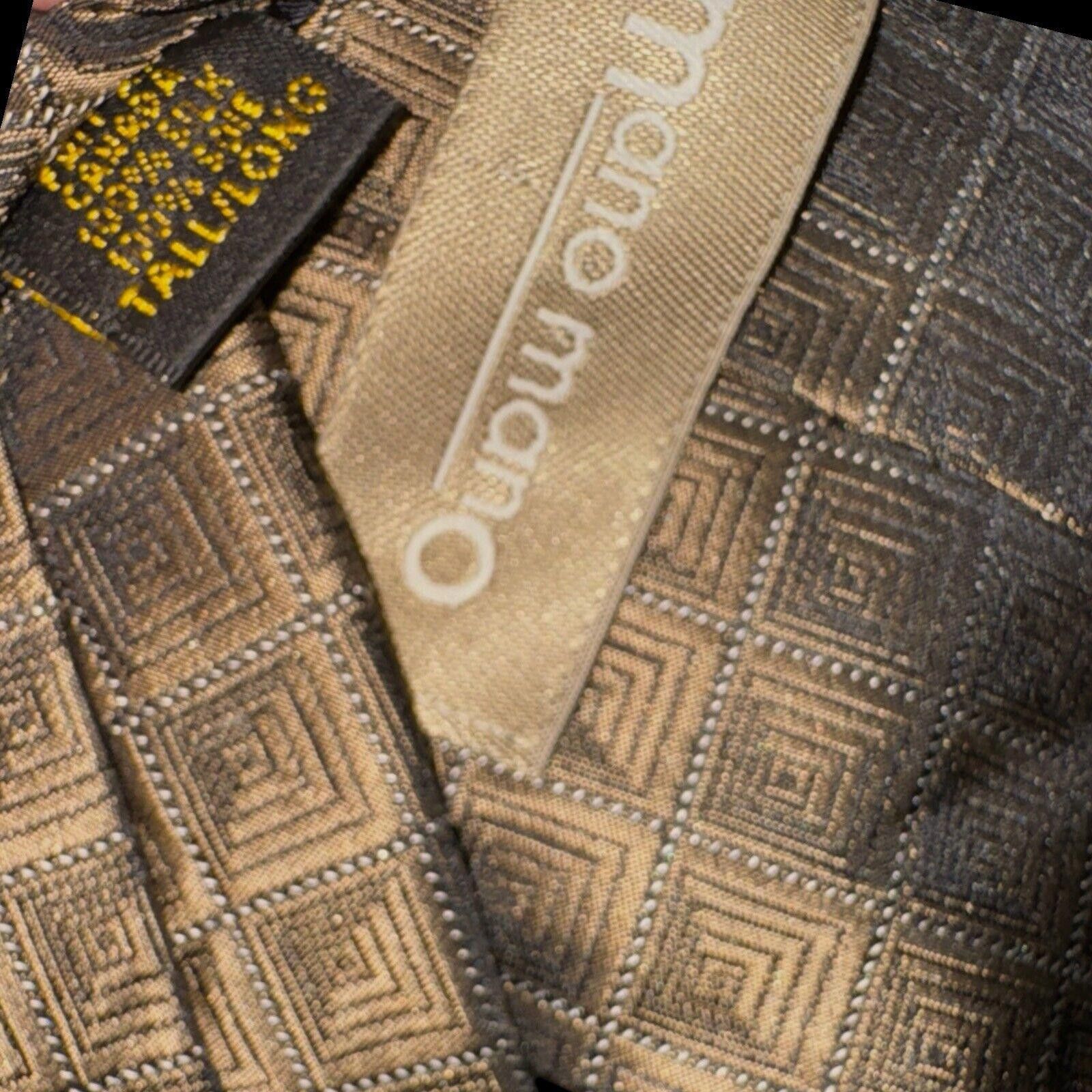 Designer Brown Mano Mano Geo Optical Illusion Squares Tie Silk 67” L Size ONE SIZE - 5 Thumbnail