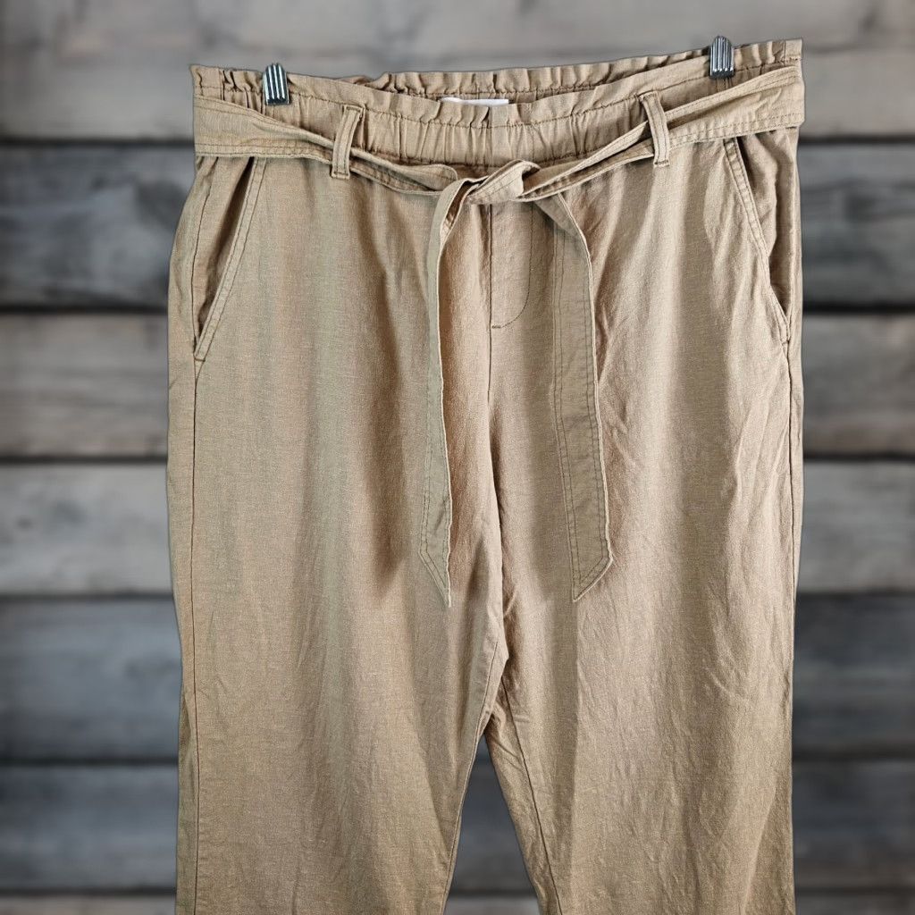 Vintage Lila Ryan Womens Cropped Pants Sz Large Tan High Rise Linen Blend Cropped Pants Size 36" / US 14 / IT 50 - 1 Thumbnail
