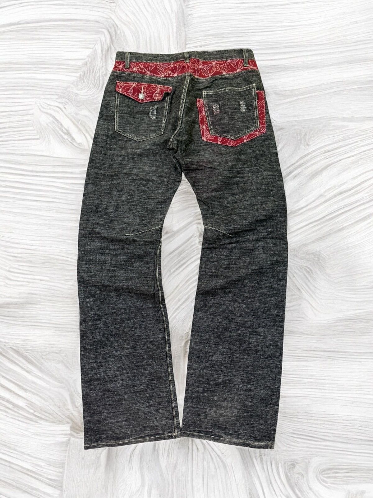 Hysteric Glamour Distressed Bee Bell Floral Red Pattern Accents Style Denim Size US 31 - 1 Thumbnail