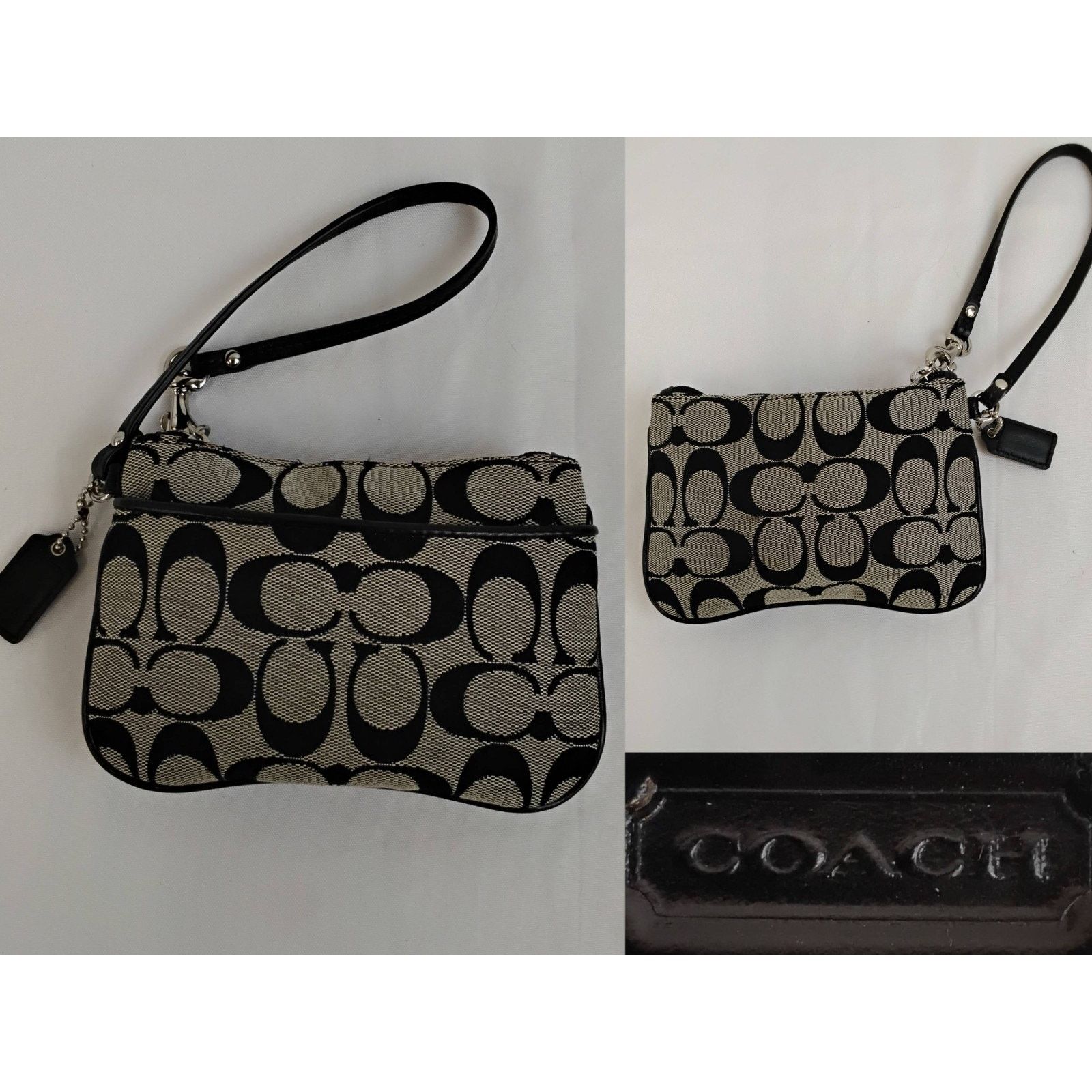 Coach Coach Wristlet Clutch Signature C Black Leather Trim Size ONE SIZE - 1 Thumbnail