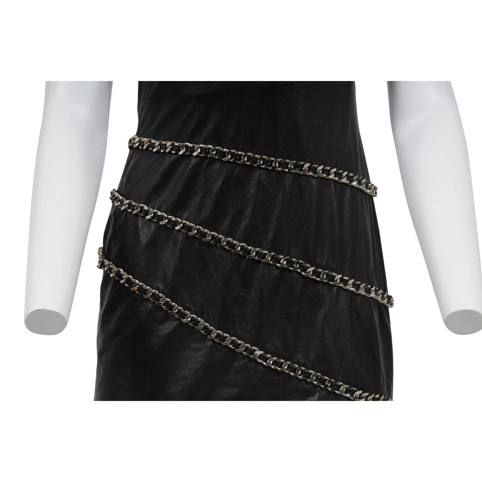 Balmain Mini Dress Black Lamb Leather One Shoulder Size M / US 6-8 / IT 42-44 - 4 Thumbnail