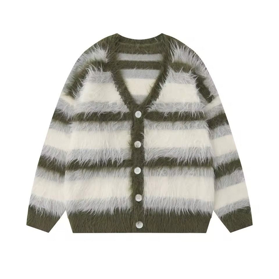 Japanese Brand Harajuku Striped Plush V-neck Sweater Cardigan Size US M / EU 48-50 / 2 - 2 Thumbnail