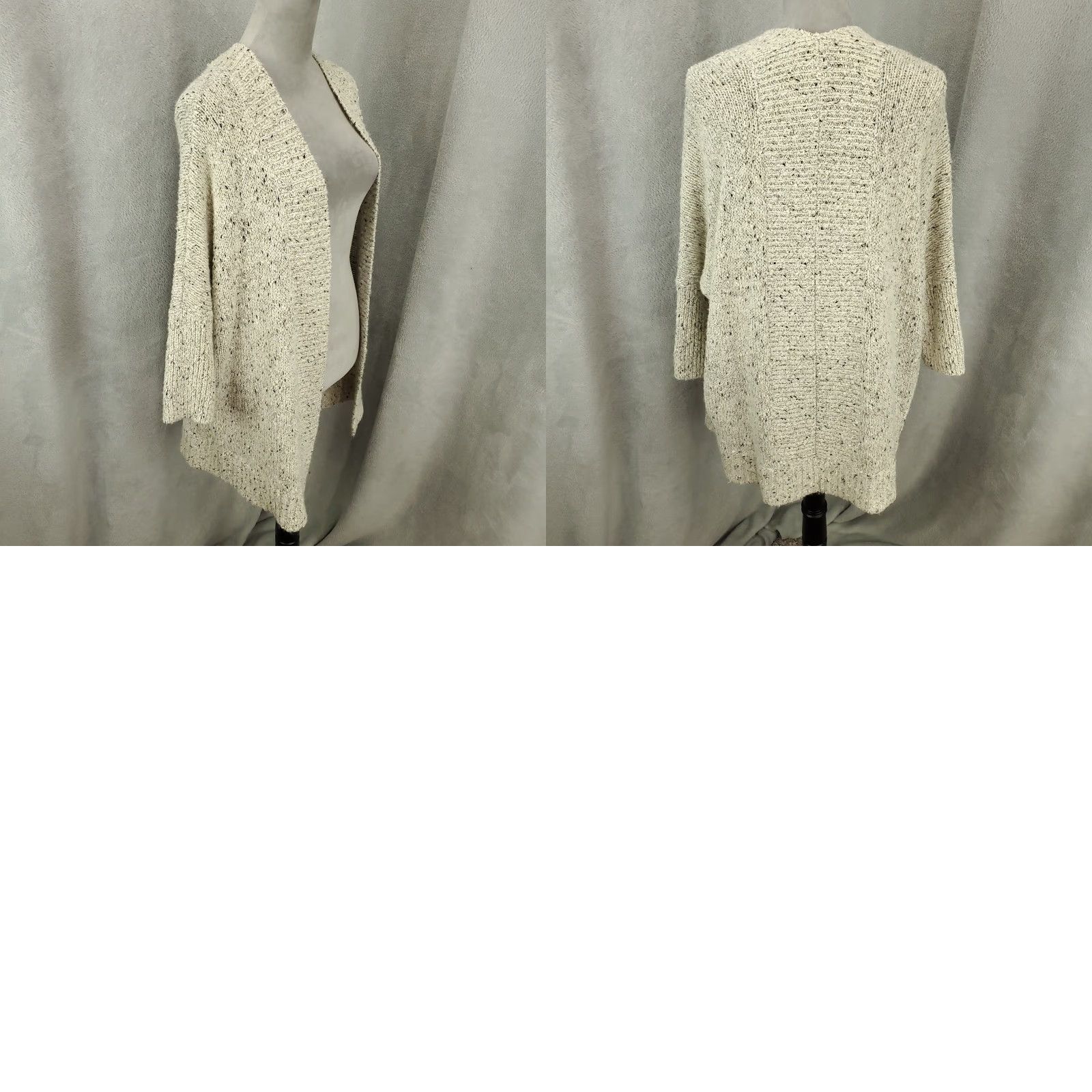Vintage Chicos Cardigan Womens Medium Ivory Black Speckled Open Front Long Sleeve Cardigan Pockets Casual Womens M Ivory Black Wide Open Front Knit Size M / US 6-8 / IT 42-44 - 8 Thumbnail