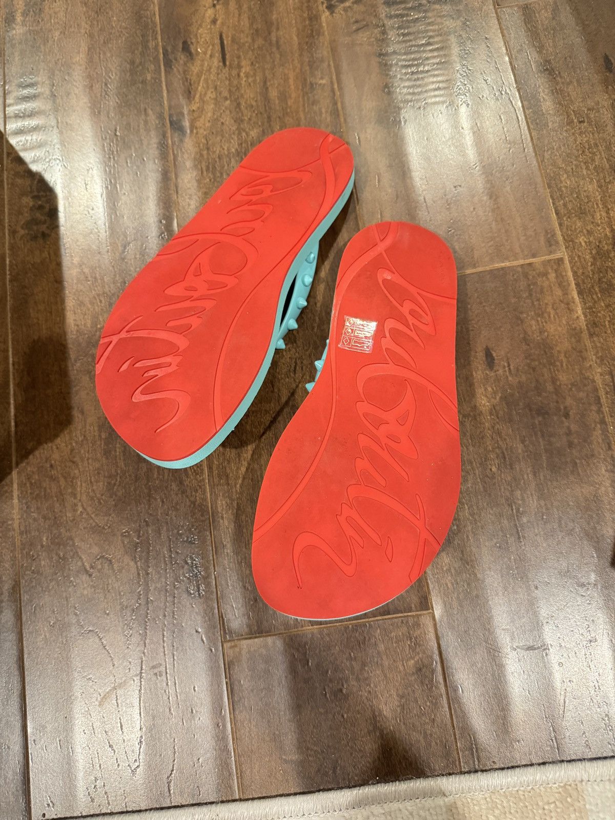 Christian Louboutin Turquoise Louboutin Flip Flops Size US 7 / IT 37 - 3 Thumbnail