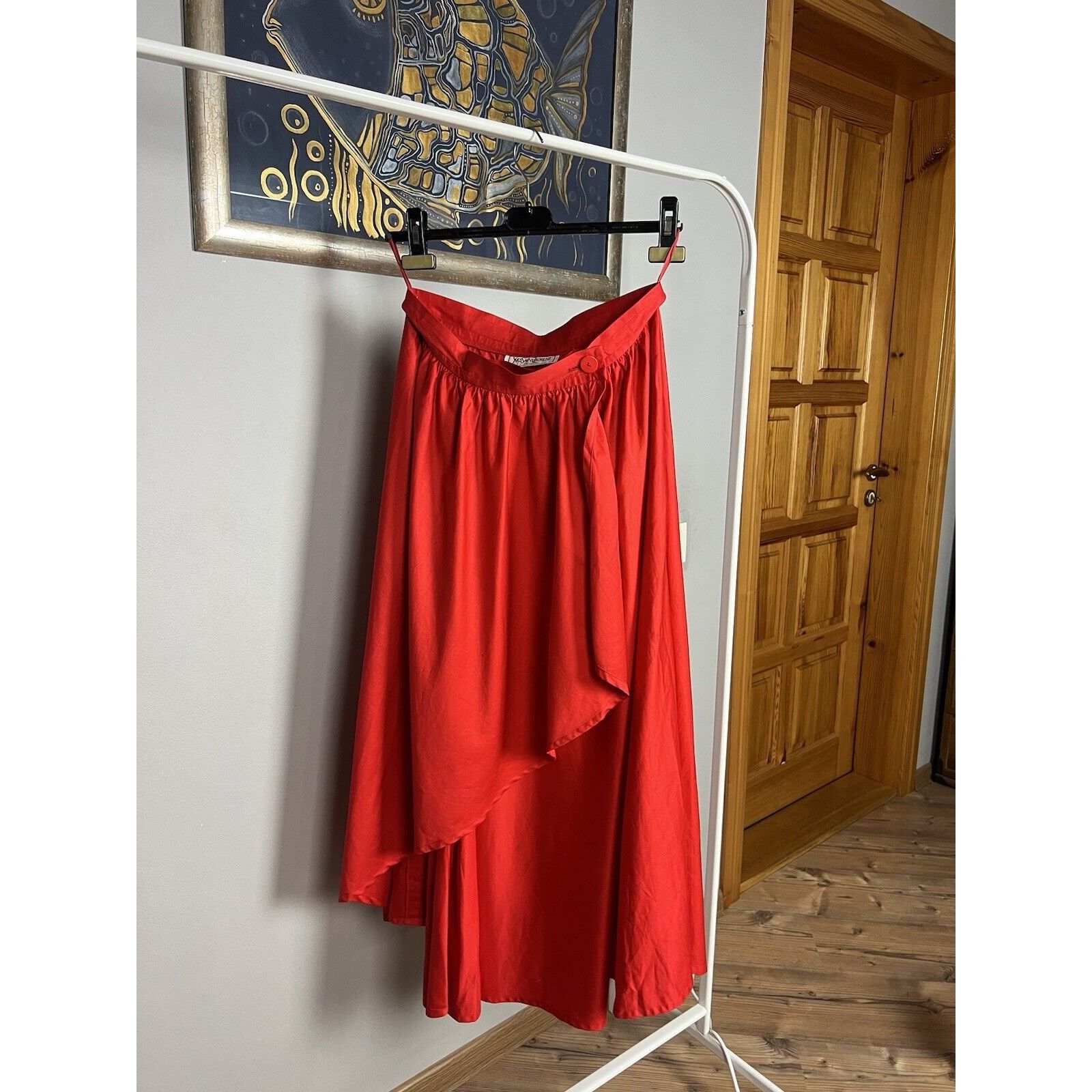 Yves Saint Laurent RARE! YSL Saint Laurent Variation VTG Red Long Wrap Skirt Si Size 29" - 5 Thumbnail