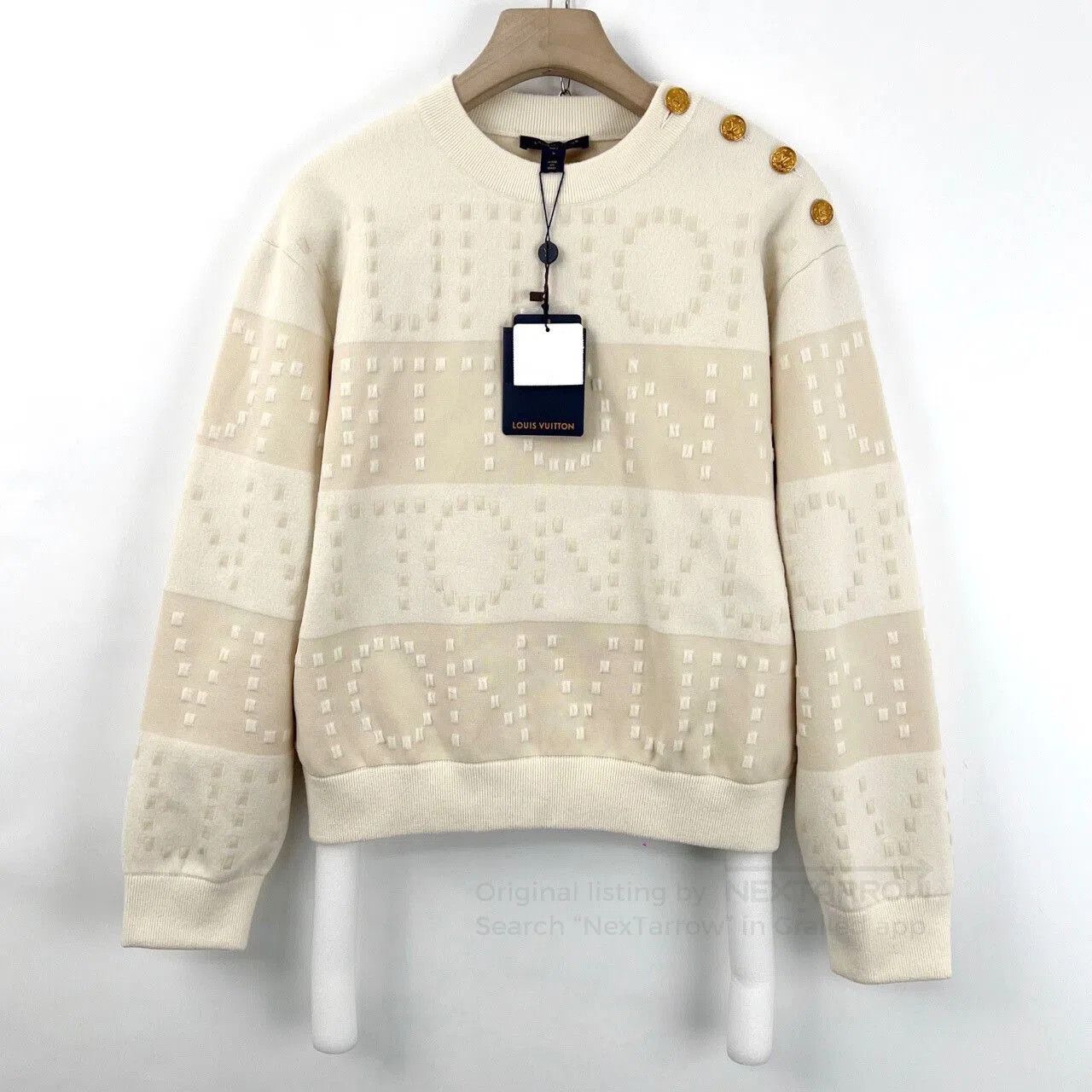 Louis Vuitton LV Gold Buckle Beige Stripe Logo Knit Sweater. Size S / US 4 / IT 40 - 1 Thumbnail