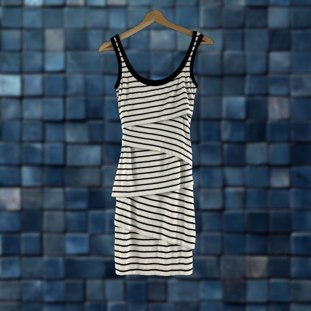Bailey 44 Women Bailey44 White/Black Stripe Knit Asymmetrical Bodycon Column Dress Size XS Size XS / US 0-2 / IT 36-38 - 1 Thumbnail