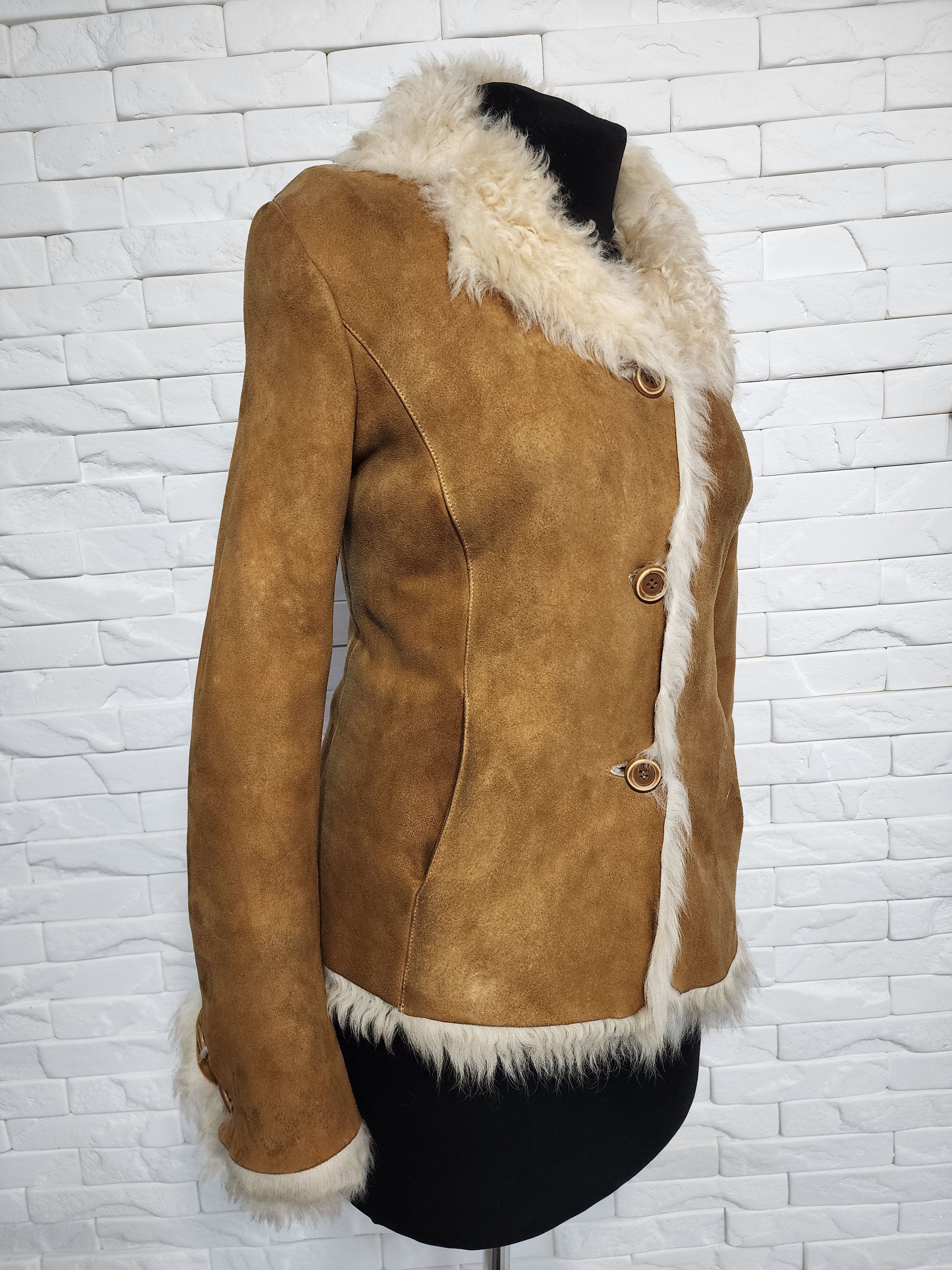 Furla Brown Sheepskin Coat: Women's Leather Weave Winter Coat Size M / US 6-8 / IT 42-44 - 3 Thumbnail
