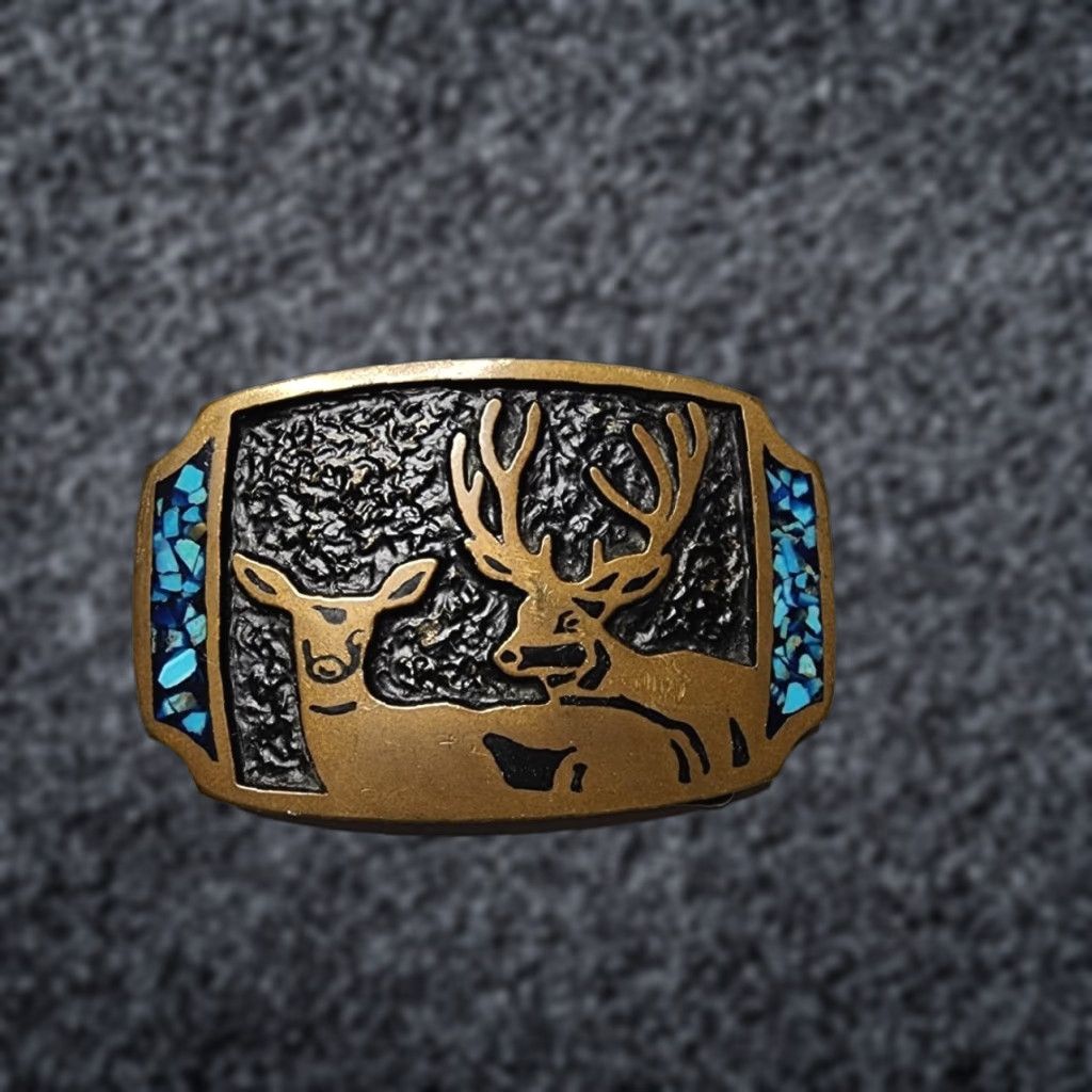 Vintage VINTAGE CBC Belt Buckle Deer Doe Turquoise Inlay Bronze Brass Cowboy Western 1980s Adult Unisex Rockabilly Mens Womens Size ONE SIZE - 1 Thumbnail