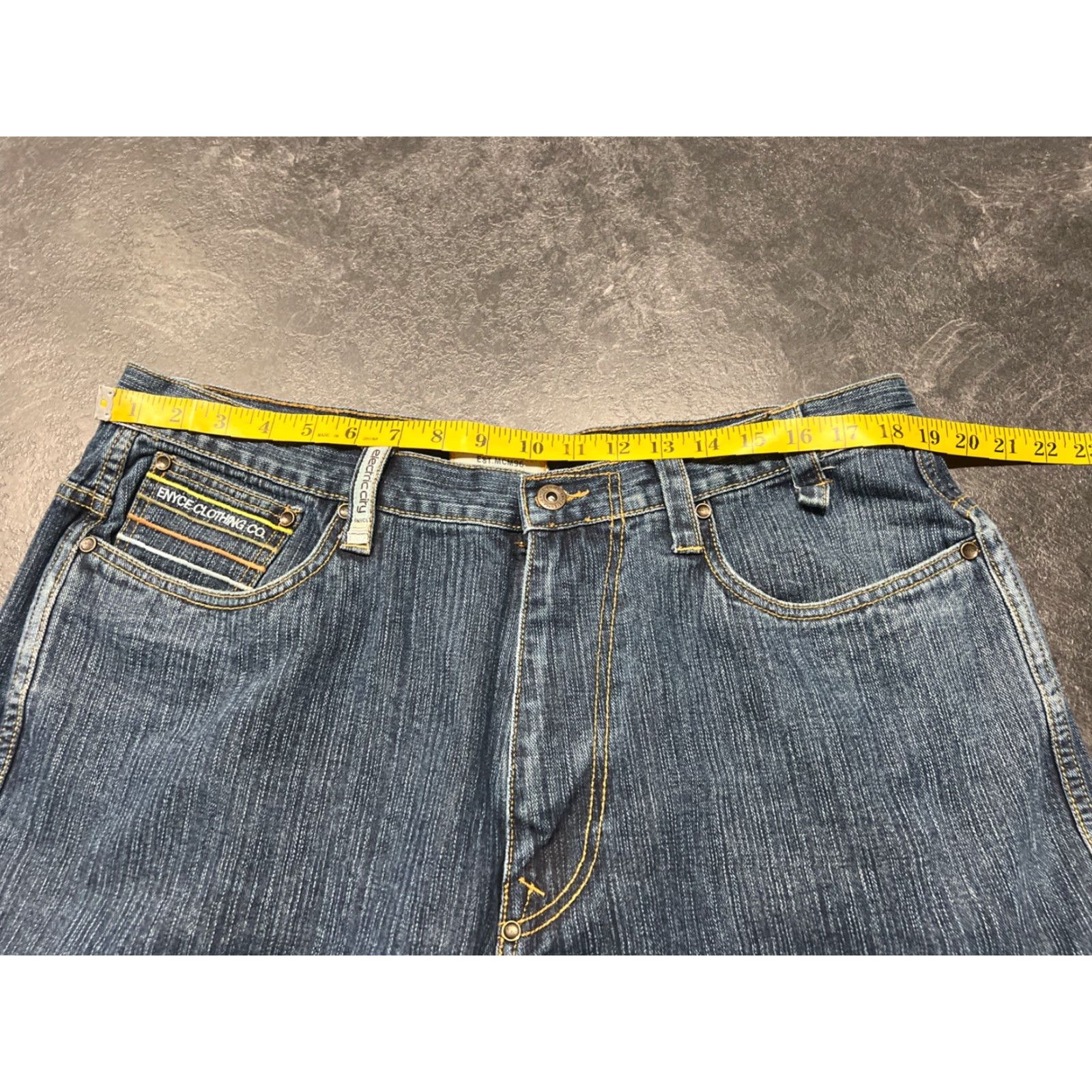 Enyce Y2K Enyce Jeans Mens 38x32 Blue Denim Baggy Dark Embroidered HipHop Wide-Leg Jeans Mens Blue 90s Y2K Size US 38 / EU 54 - 5 Thumbnail