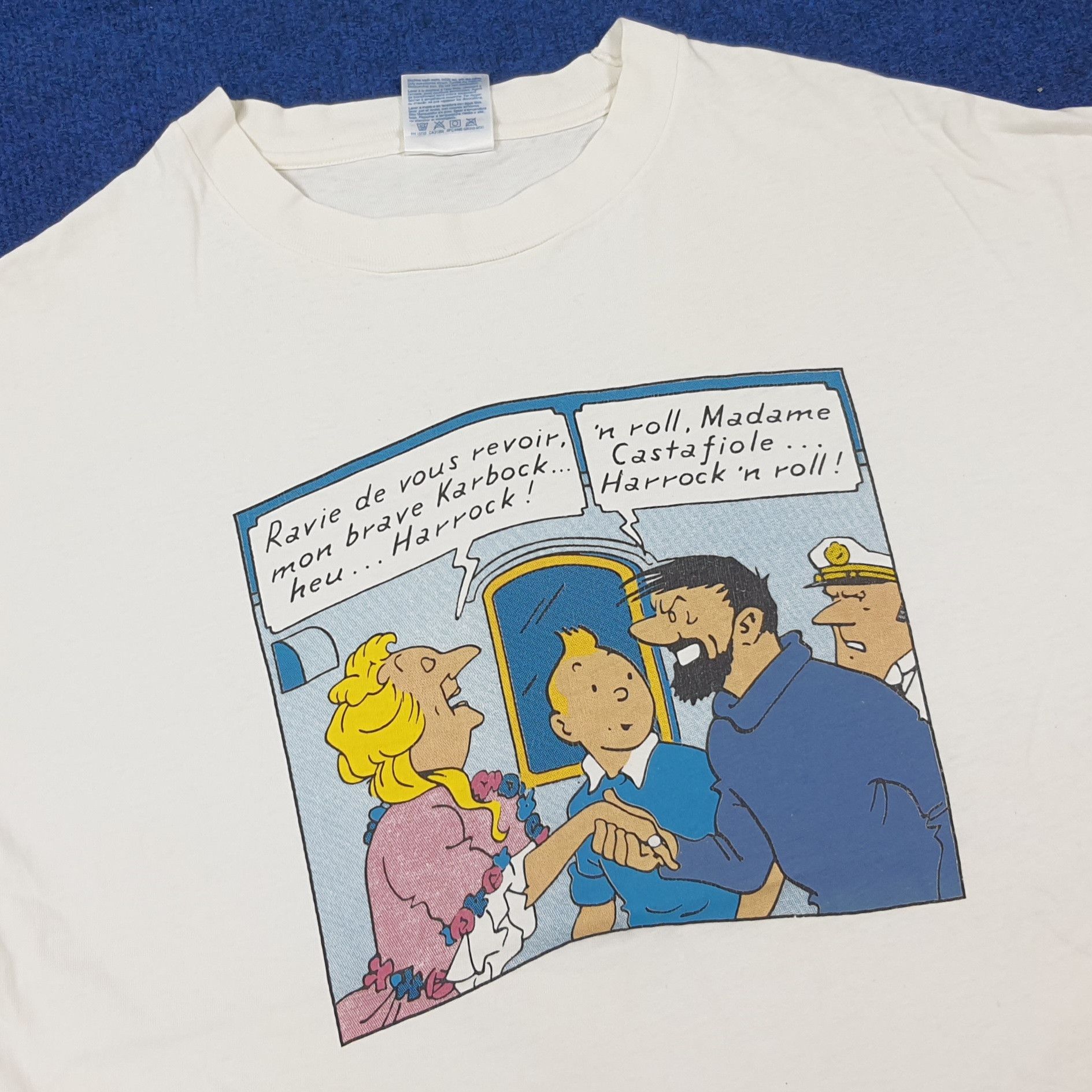 Hanes Vintage 90s Adventure of TinTin Single Stitch Tshirt C285N19 Size US XL / EU 56 / 4 - 2 Thumbnail
