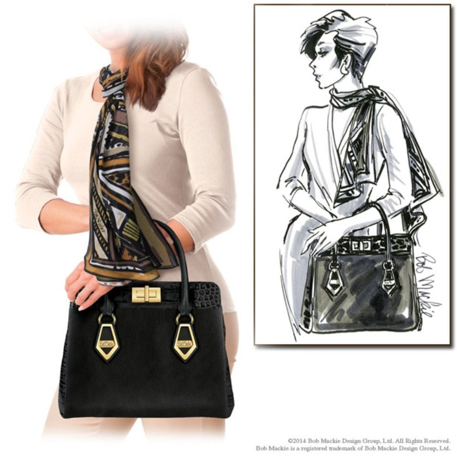 Designer Bob Mackie Rodeo Drive Croc Print Leather Satchel Handbag Size ONE SIZE - 1 Thumbnail