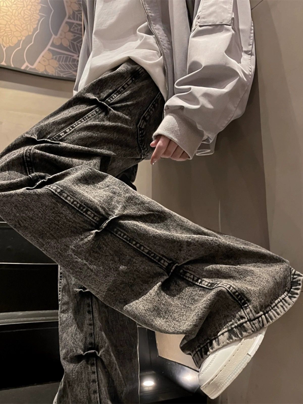 Japanese Brand Retro high street men's washed straight flared pleated jeans Size US 32 / EU 48 - 3 Thumbnail