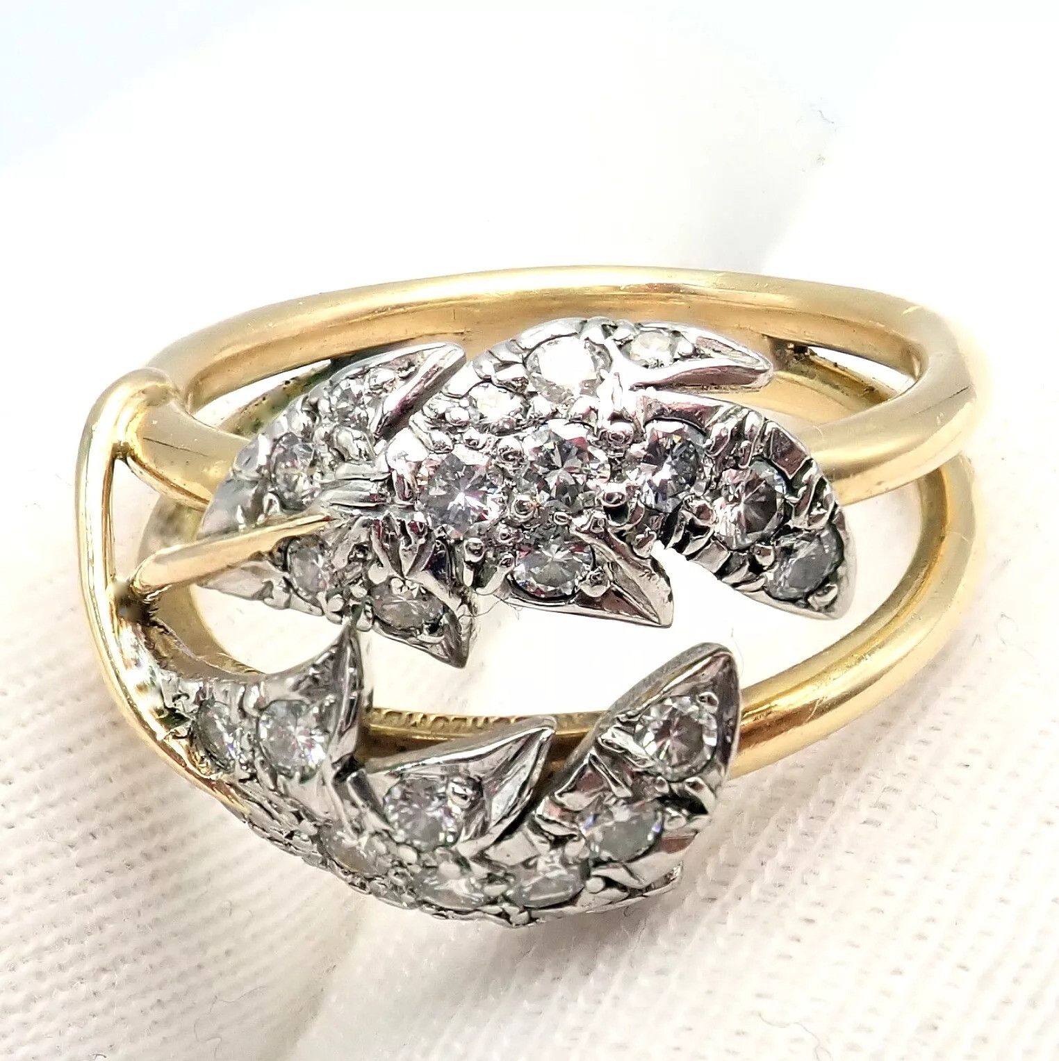 Tiffany & Co. Tiffany & Co. Diamond Yellow Gold Platinum Two Leaf Ring Size ONE SIZE - 9 Thumbnail