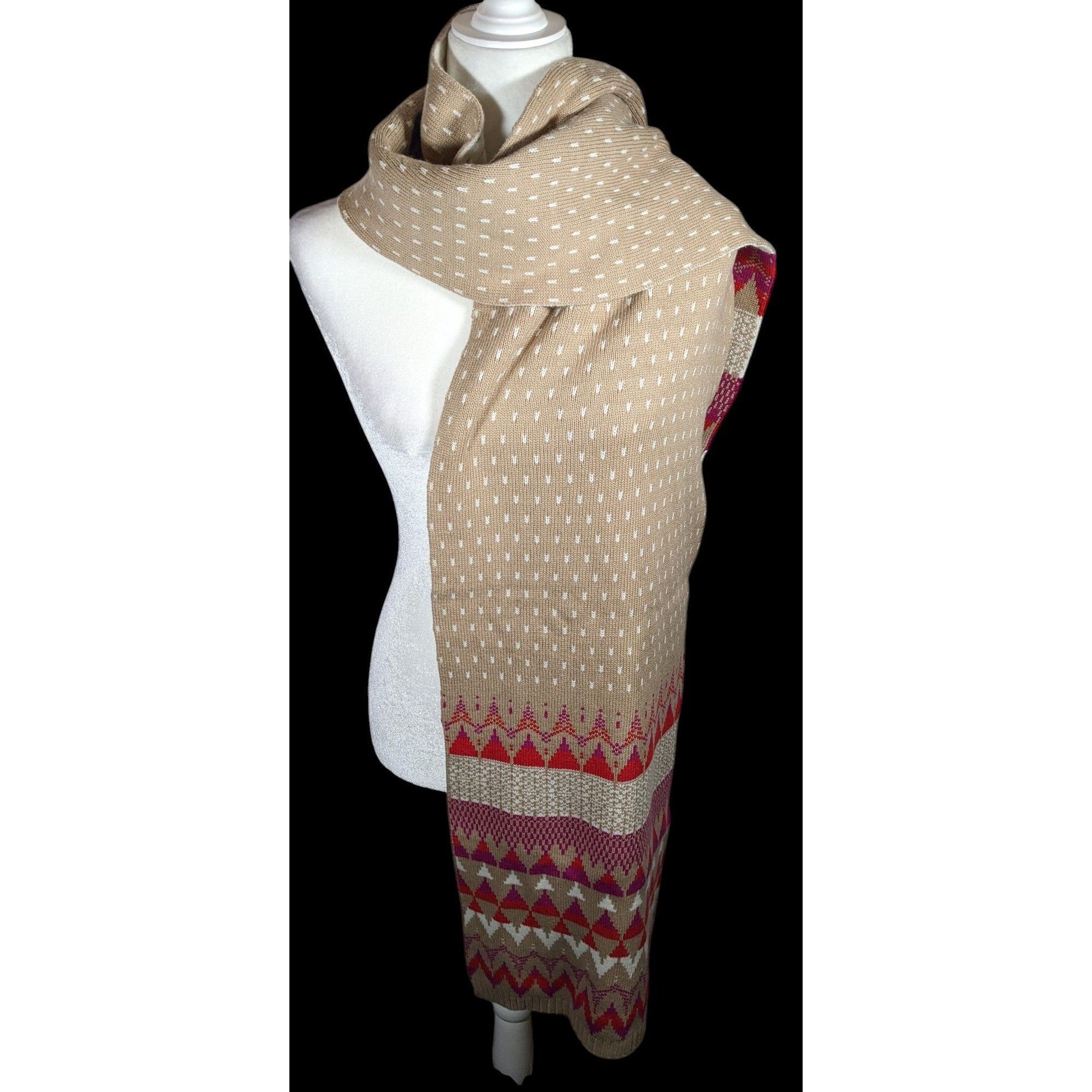Other Classic Fair Isle Tan And Pink Heavy Winter Scarf Size ONE SIZE - 7 Thumbnail