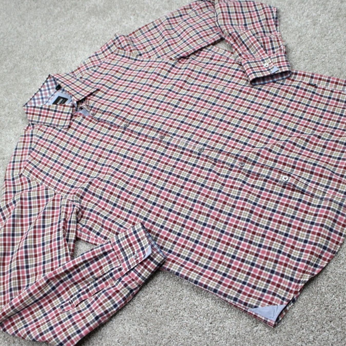 Hugo Boss HUGO BOSS Obert Shirt Mens Medium Red/Pink/Blue/Green Slim Regular Fit Cotton L/S Button-Up Shirt Size US M / EU 48-50 / 2 - 7 Thumbnail