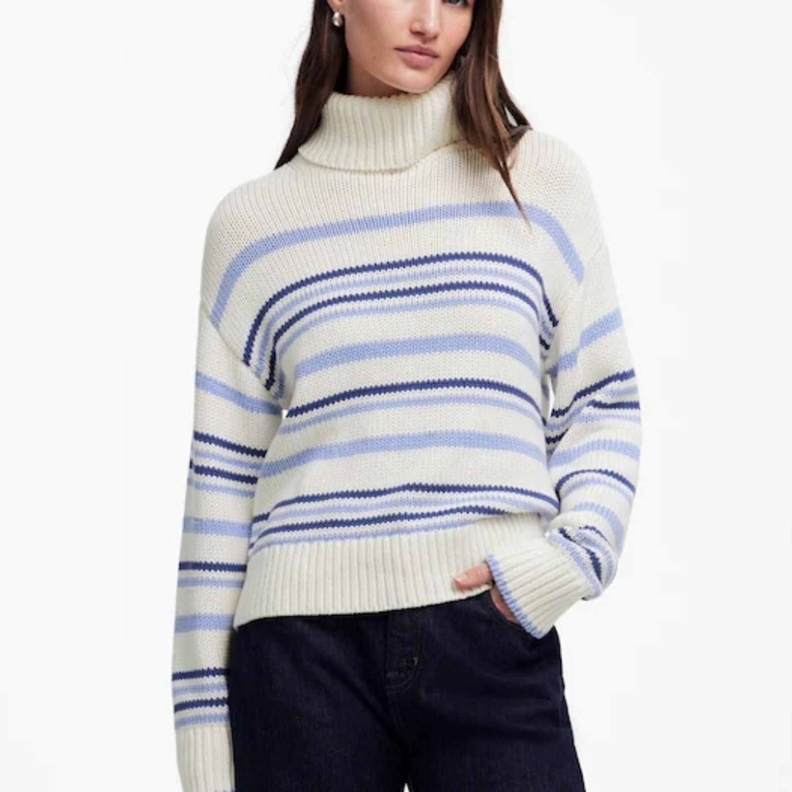 Madewell Madewell Ribbed Cotton Turtleneck Sweater in Stripe Size XL / US 12-14 / IT 48-50 - 2 Thumbnail