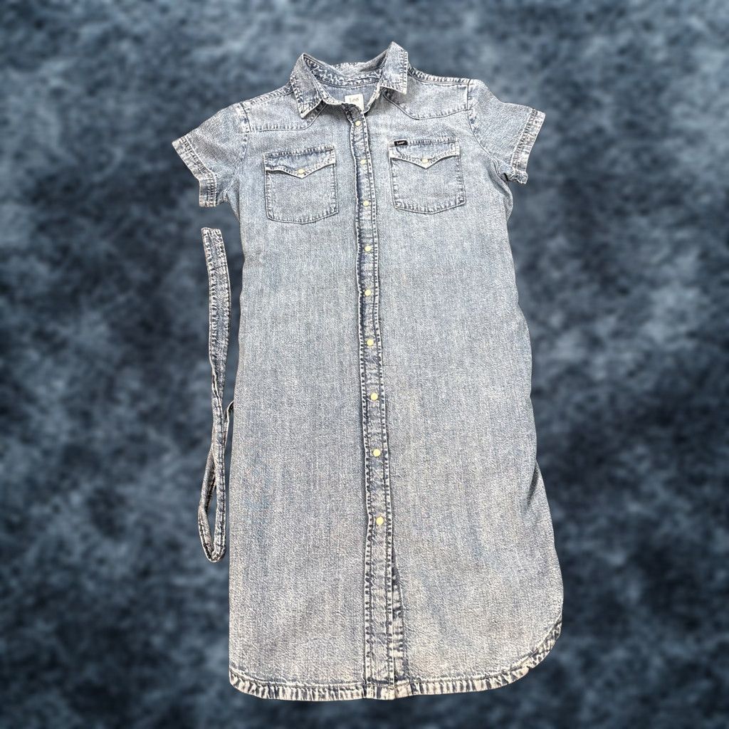 Lee VINTAGE Lee Women's Dress Western Pearl Snap Denim Shirt Dress Large M White Cowboys Rodeo Sz M Ladies Womens Size M / US 6-8 / IT 42-44 - 1 Thumbnail