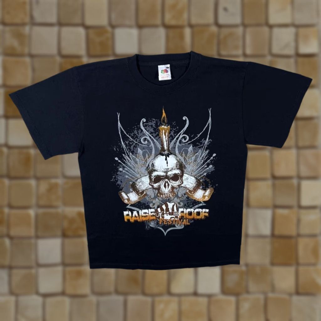 Fruit Of The Loom Raise The Roof Festival (2012) Heavy Metal Band Festival Lineup T-Shirt Medium Black Cotton Fruit of the Loom Mens Graphic Print Front Back 90s? Size US M / EU 48-50 / 2 - 1 Thumbnail
