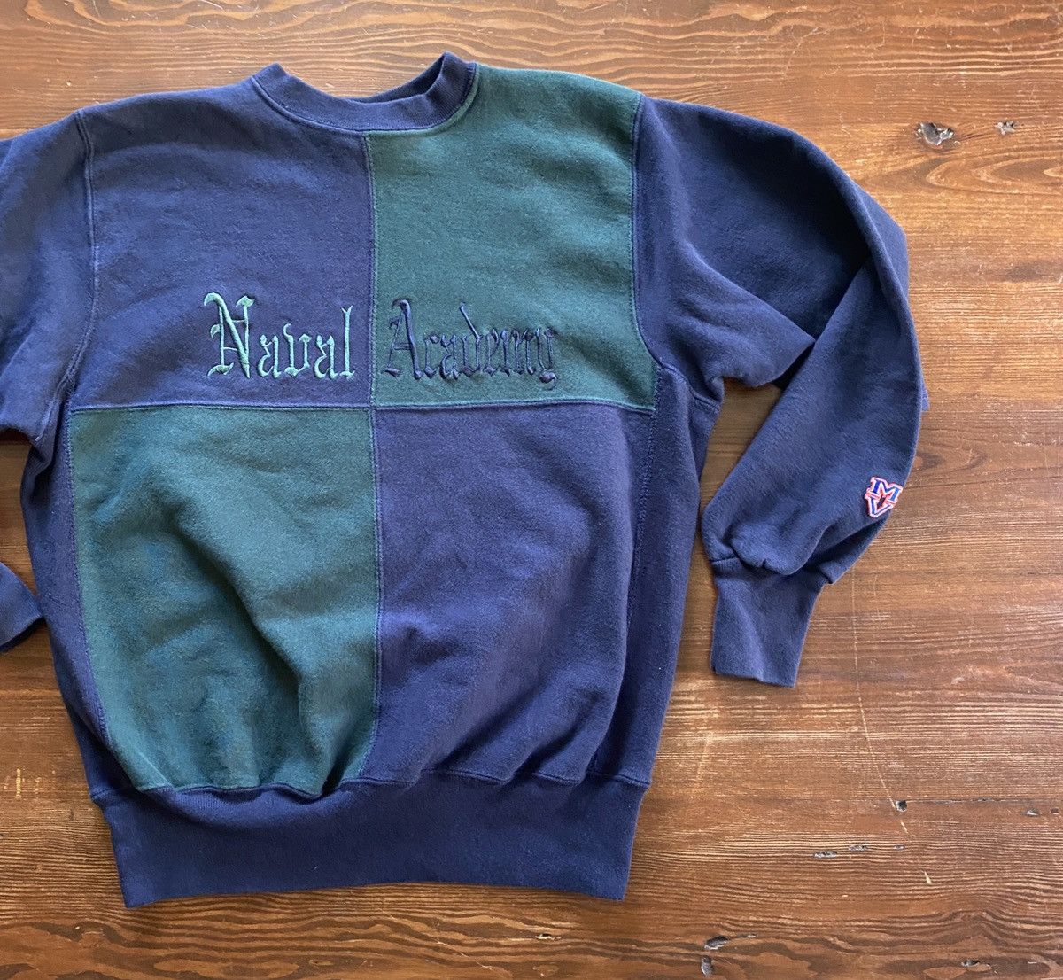 Vintage 80’s Naval Academy Embroidered Color Block Crewneck